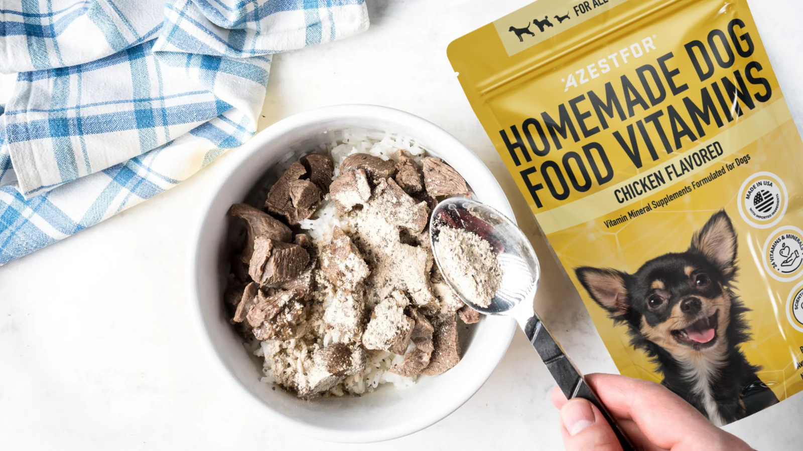 Venison_and_rice_dog_food_recipe_adding_pre-mix_vitamins