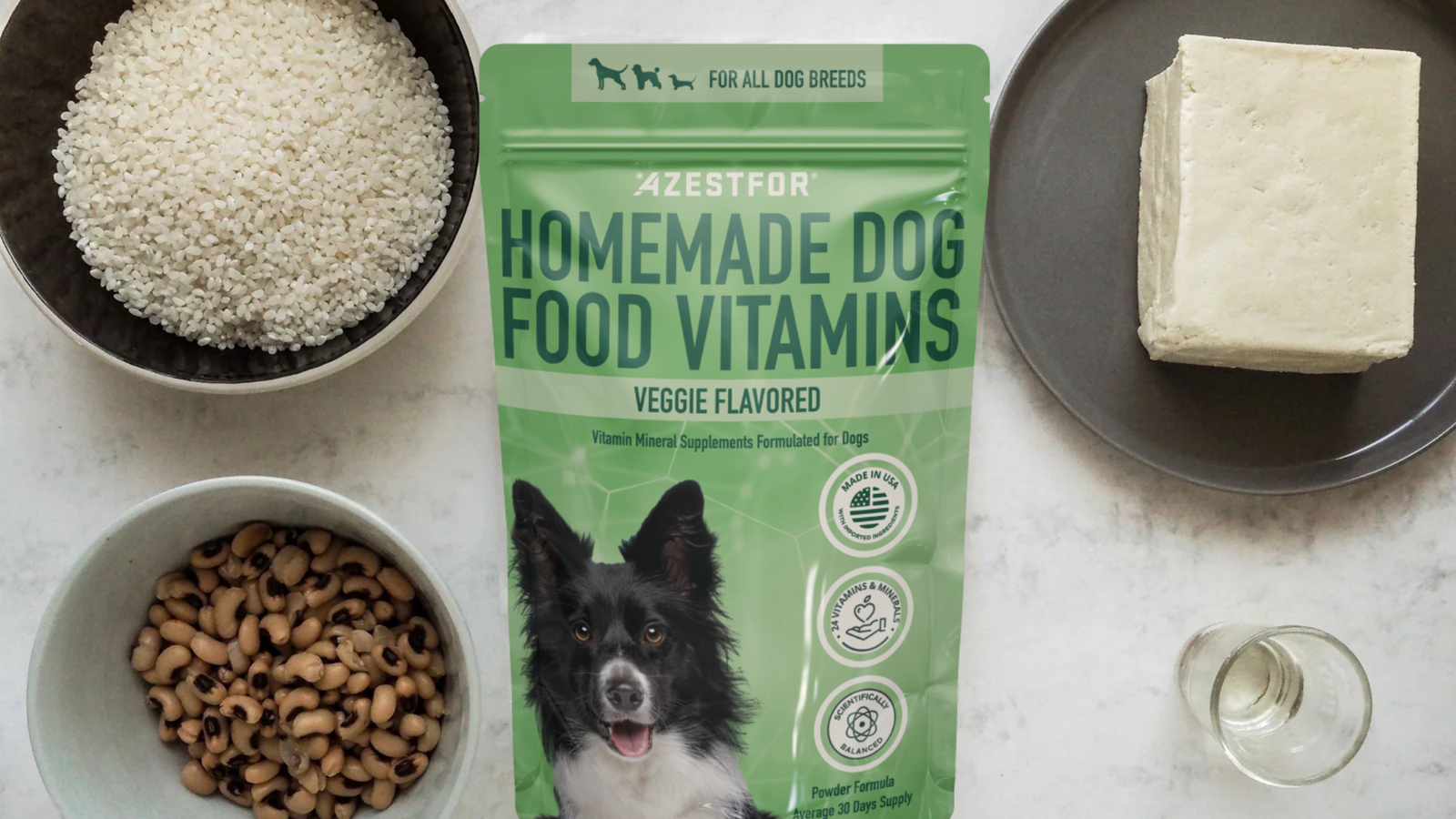 homemade_vegan_dog_food_ingredients_rice_Black_eyed_peas_tofu_sunflower_oil_vitamin_mineral_premix