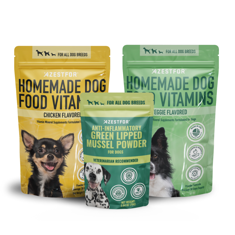 Azestfor-bundle-packet-green-lipped-mussel-vitamins-diy-dog-food-premix-packet-chicken-packet-veggie