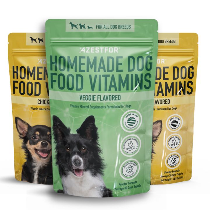 Azestfor Homemade Dog Food Vitamins Premix. Bundle of 3 Products: 2 Chicken Flavored and 1 Veggie Flavored